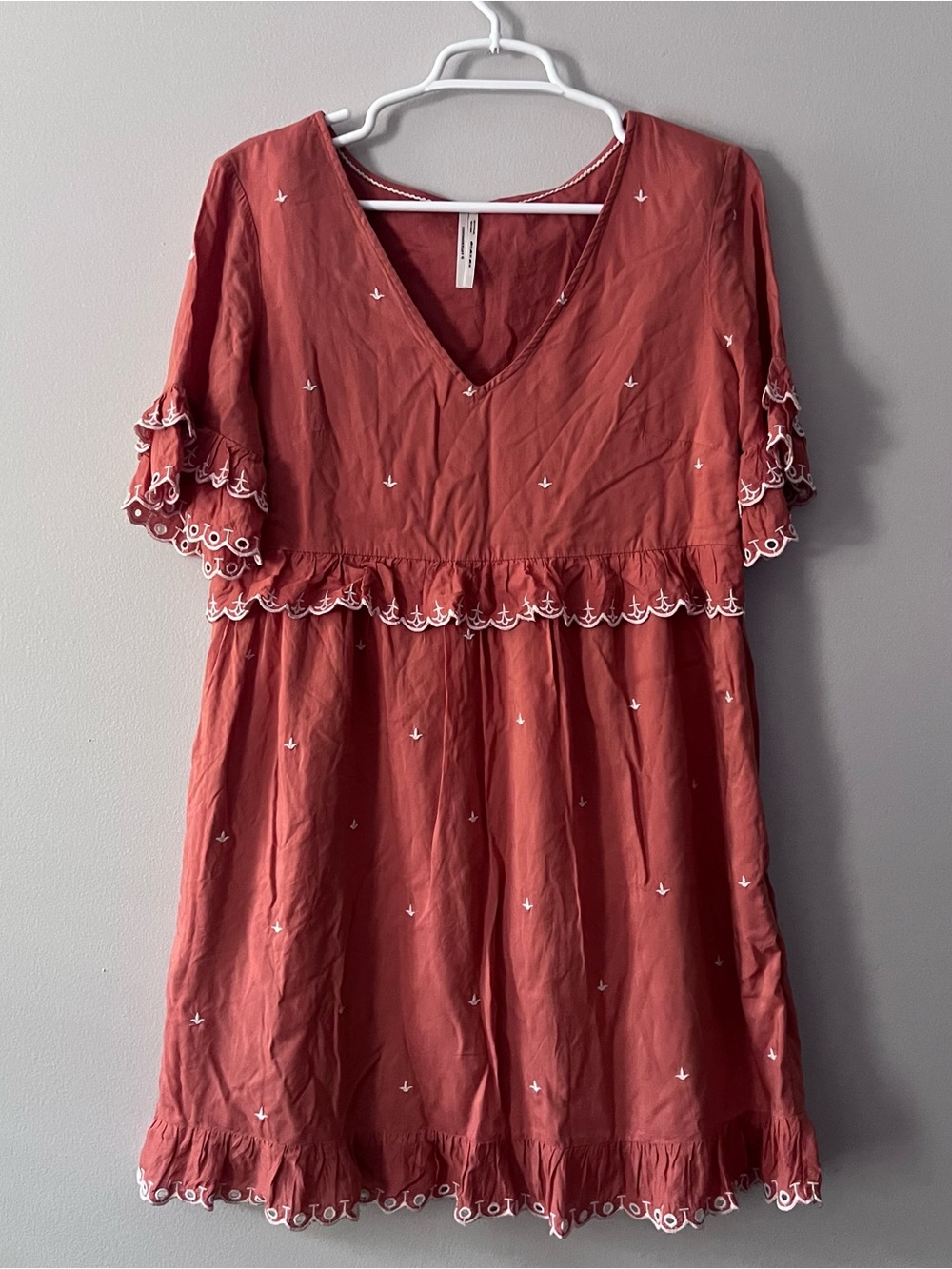 Anthropologie Women’s Orange Ruffle V-neck Mini Dress Size 10P